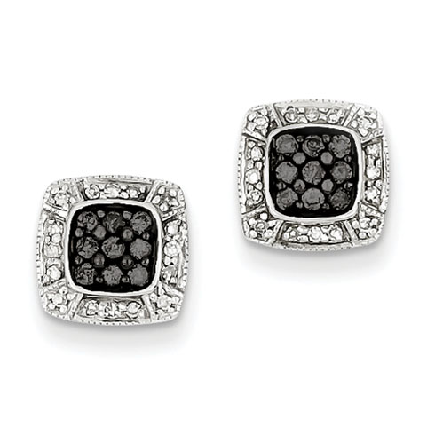 0.33 Ct Sterling Silver Black and White Diamond Earrings QE7931