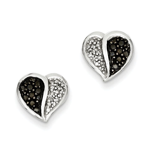 0.33 Ct Sterling Silver Black & White Diamond Heart Earrings