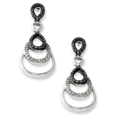 0.4 Ct Sterling Silver Black and White Diamond Earrings