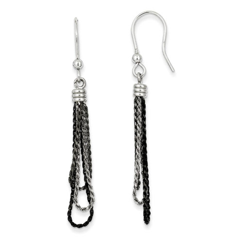 Sterling Silver Tri-Color Dangle Loop Earrings 2 1/2in