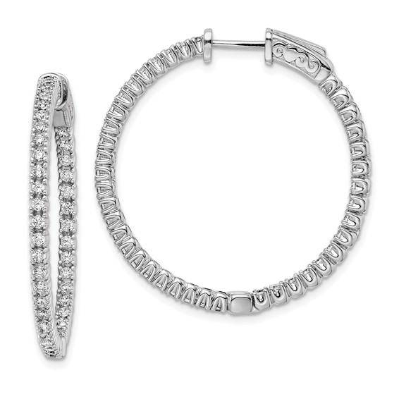 Sterling Silver CZ 80 Stone Hinged Hoop Earrings 1 1/4in