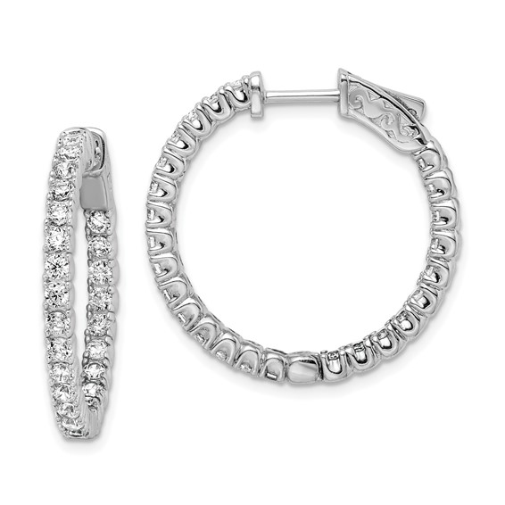 Sterling Silver CZ 50 Stone Hinged Hoop Earrings 1in