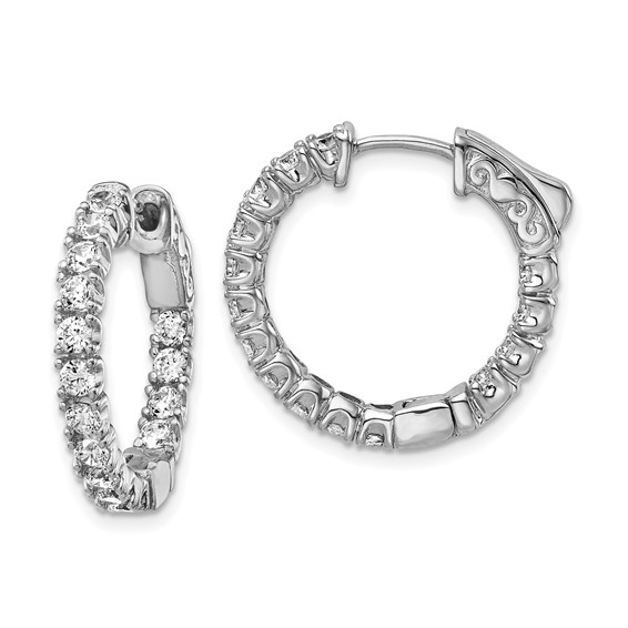 Sterling Silver 30 Stone CZ Inside and Out Hoop Earrings 3/4in