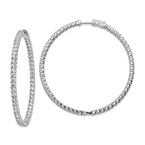 Sterling Silver with CZ Hinged Hoop Earrings U-Shape Setting 2in