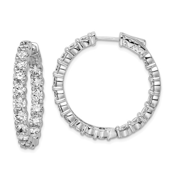 Sterling Silver CZ 36 Stone Inside Outside Hoop Earrings 1 1/4in