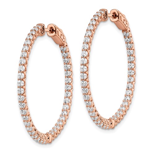 1 3/8in Sterling Silver Pink Plated with CZ Hinged Hoop Earrings