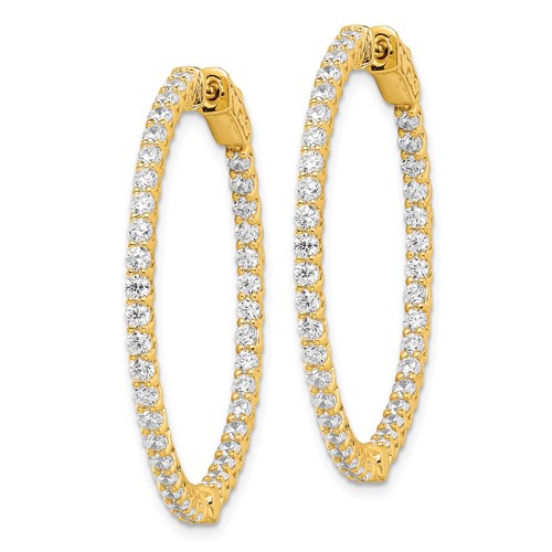 1 3/8in Sterling Silver Yellow Plated with CZ Hinged Hoop Earrings