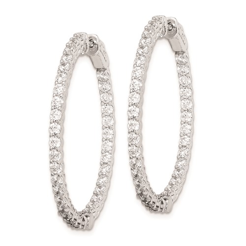 Sterling Silver CZ 70 Stone Hinged Hoop Earrings 1 3/8in