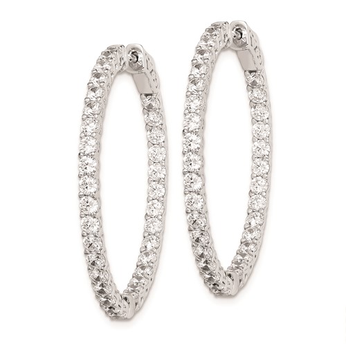 Sterling Silver CZ 40 Stone Hinged Hoop Earrings 1 3/8in