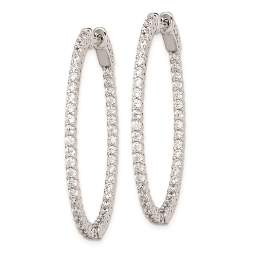 Sterling Silver CZ 88 Stone Hinged Oval Hoop Earrings 1 3/8in