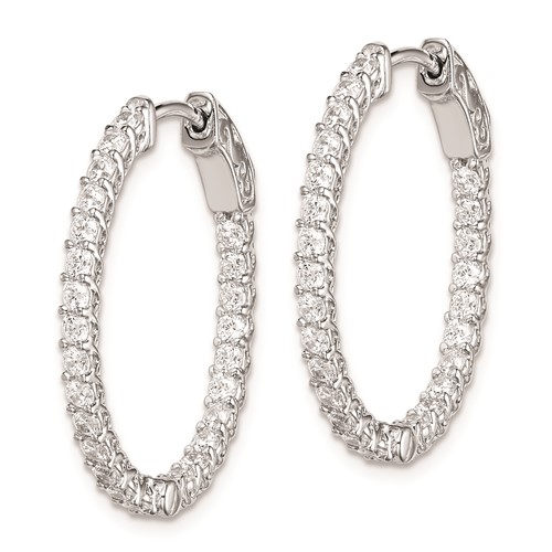 Sterling Silver with CZ 50 Stone Hinged Oval Hoop Earrings 1 1/8in