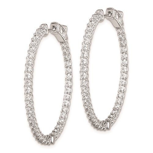 Sterling Silver CZ Inside and Out Oval Hoop Earrings 1 1/2in