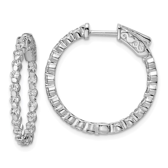 Sterling Silver CZ 38 Stone Shared Prong Hinged Hoop Earrings 1in