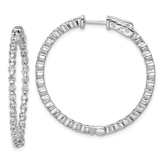 Sterling Silver 60 Stone CZ Shared Prong Hinged Hoop Earrings 1 1/4in