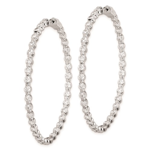 Sterling Silver CZ Prong Set Inside and Out Hoop Earrings 2in