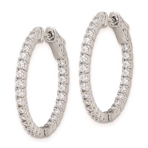 Sterling Silver 50 Stone CZ Inside and Out Hoop Earrings 1in