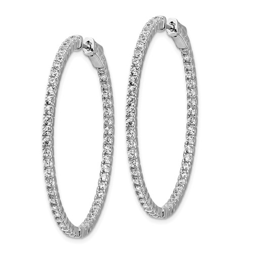 Sterling Silver CZ Hoop Earrings 4-Prong Shared Setting 1 1/2in