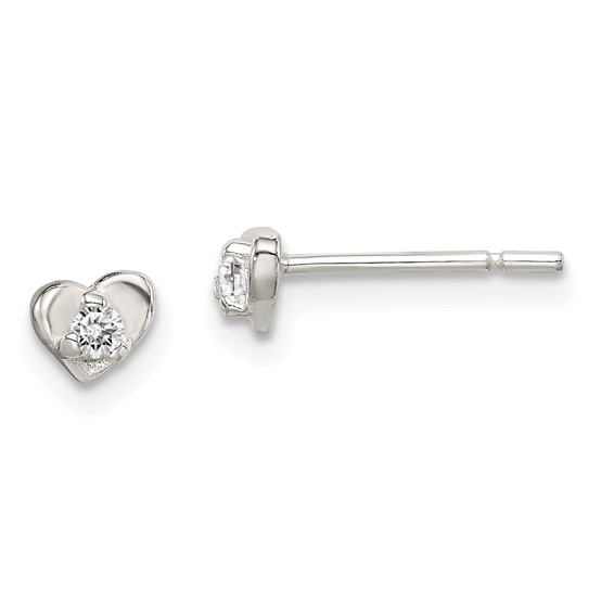 Sterling Silver Tiny CZ Heart Post Earrings