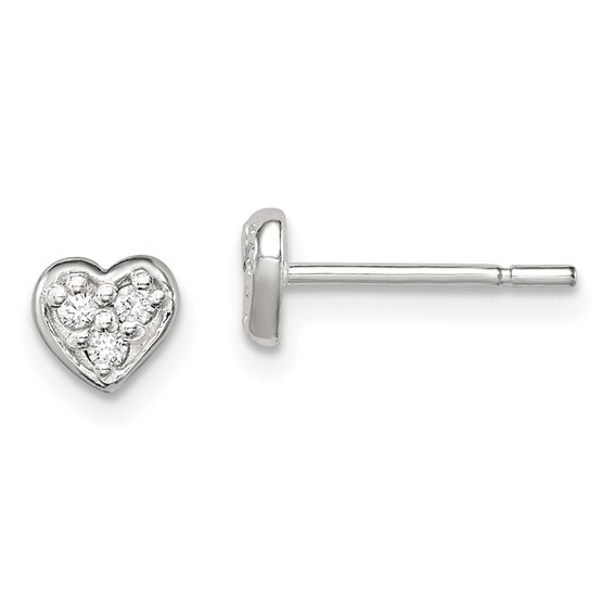 Sterling Silver 1/4in CZ Heart Post Earrings