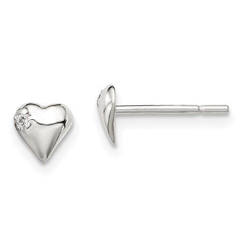 Sterling Silver Heart with CZ Post Earrings