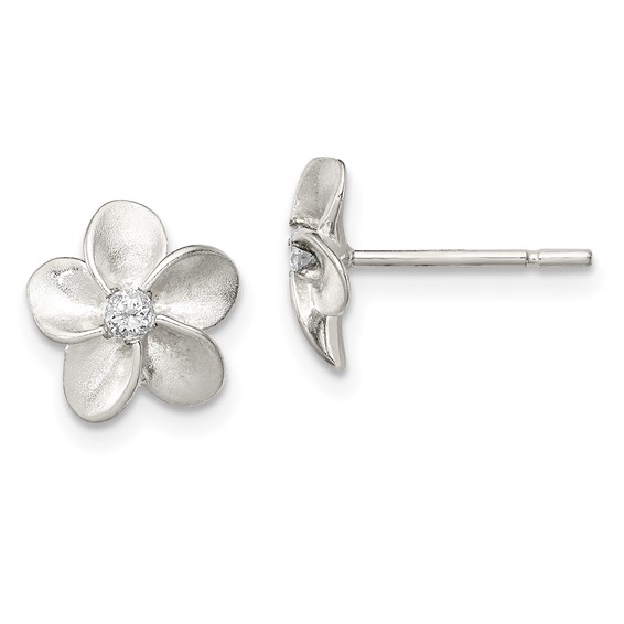 Sterling Silver CZ Post Flower Earrings