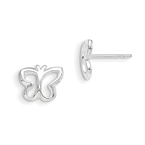 Sterling Silver Girl's Cut-out Butterfly Post Earrings