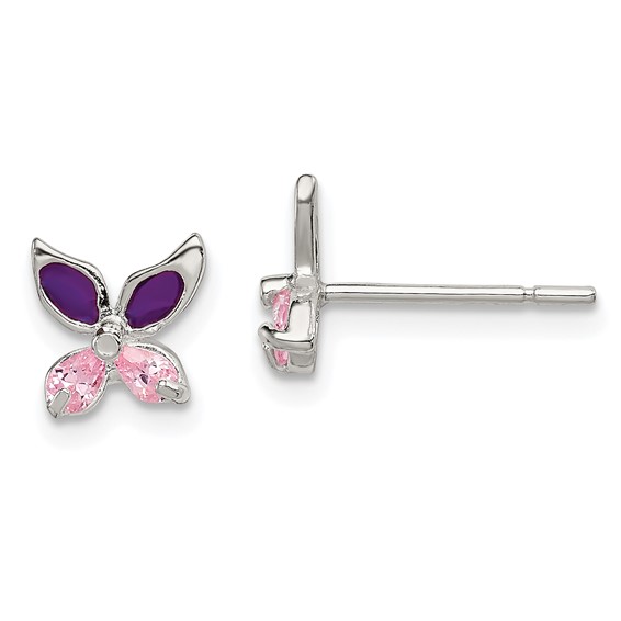 Sterling Silver Pink CZ Enameled Post Earrings
