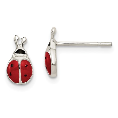 Sterling Silver Enamel Ladybug Post Earrings