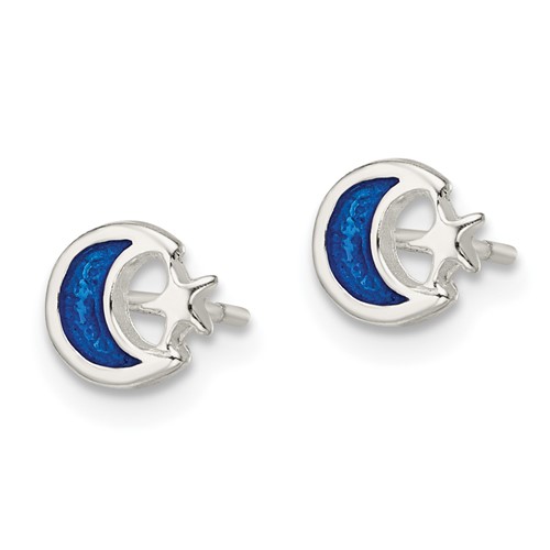 Sterling Silver Enamel Moon and Star Post Earrings