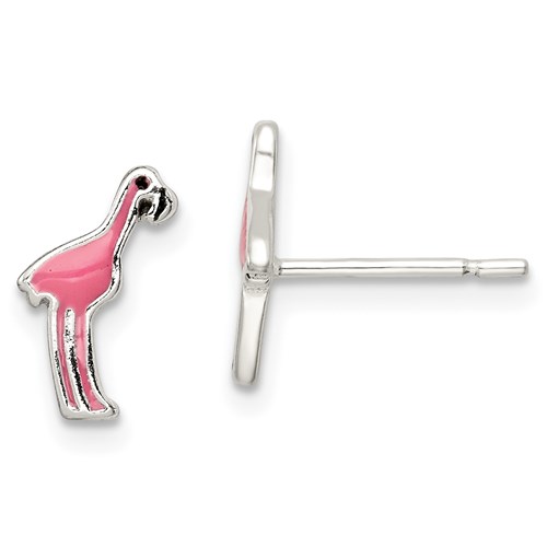 Sterling Silver Pink Enamel Flamingo Post Earrings