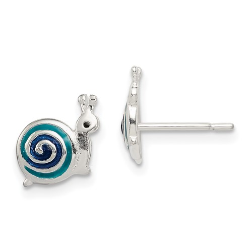 Sterling Silver Blue Enameled Snail Post Earrings