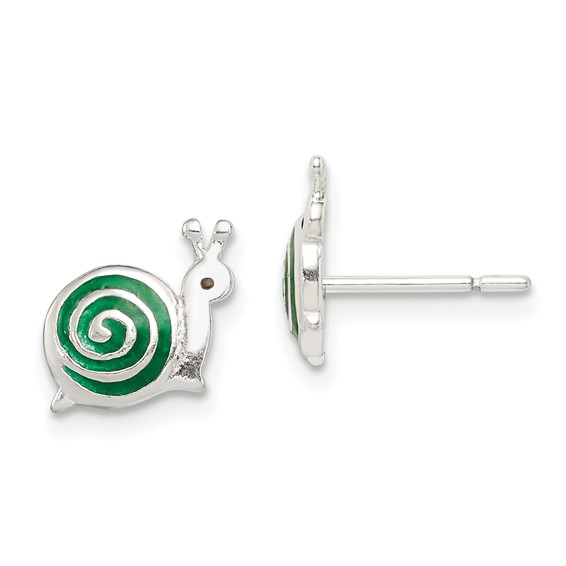 Sterling Silver Green Enameled Snail Post Earrings