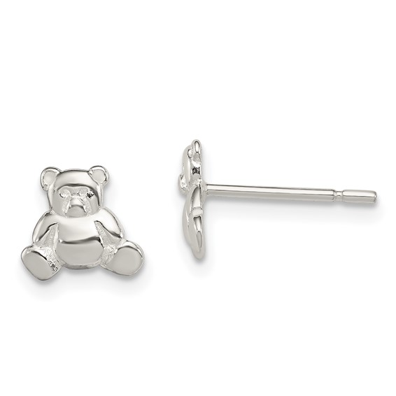 Sterling Silver Flat Teddy Bear Post Earrings