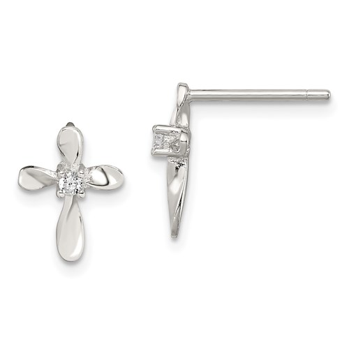 Sterling Silver 1/2in CZ Cross Post Earrings