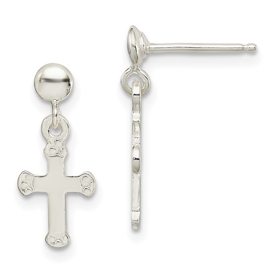 Sterling Silver 5/8in Dangle Cross Earrings