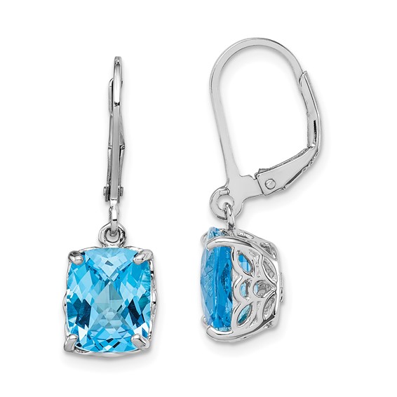 Sterling Silver 6.8 ct tw Cushion Cut Swiss Blue Topaz Leverback Earrings