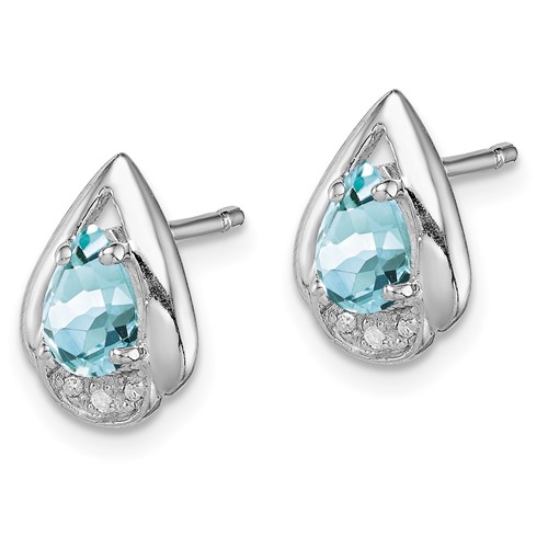 Sterling Silver 1.33 ct Pear Aquamarine Earrings with Diamonds