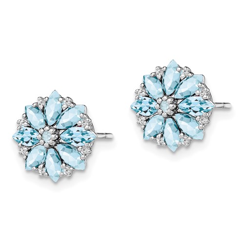 Sterling Silver .71 ct Aquamarine Flower Earrings with Diamonds