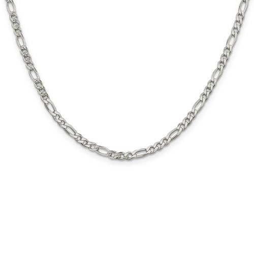 20in Sterling Silver 4mm Pavé Flat Figaro Chain
