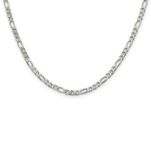 18in Sterling Silver 4mm Pav&eacute; Flat Figaro Chain