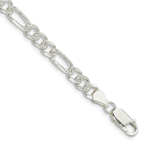 Sterling Silver 18in Pav&eacute; Figaro Chain 5.5mm