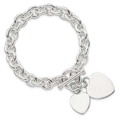 Sterling Silver Two Hearts Toggle Bracelet 7.75in