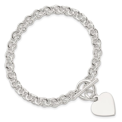 Sterling Silver 7 3/4in Engravable Heart Toggle Bracelet
