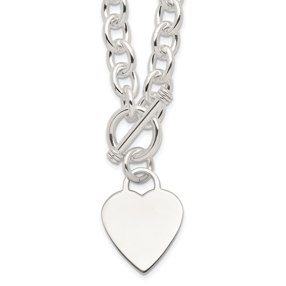 Sterling Silver 7/8in Heart Charm on Toggle Link Necklace