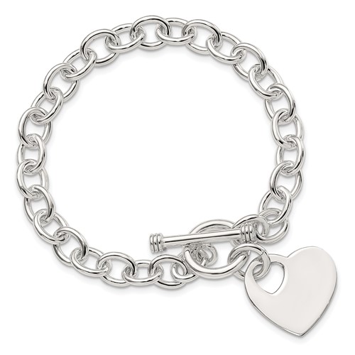 Sterling Silver 18in Heart Charm on Toggle Link Necklace