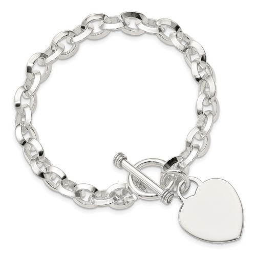 Sterling Silver Heart Toggle Bracelet with Oval Links 7.75in