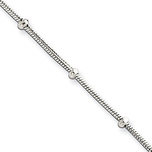 9in Sterling Silver Polished Beaded Anklet