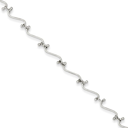 Sterling Silver 9in Polished Wavy Anklet