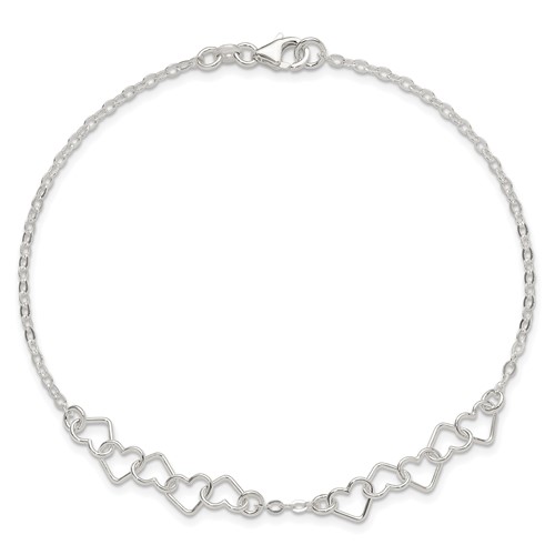 Sterling Silver 9in Fancy Heart Link Anklet