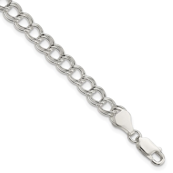 Sterling Silver 7in Solid Double Link Charm Bracelet 6mm